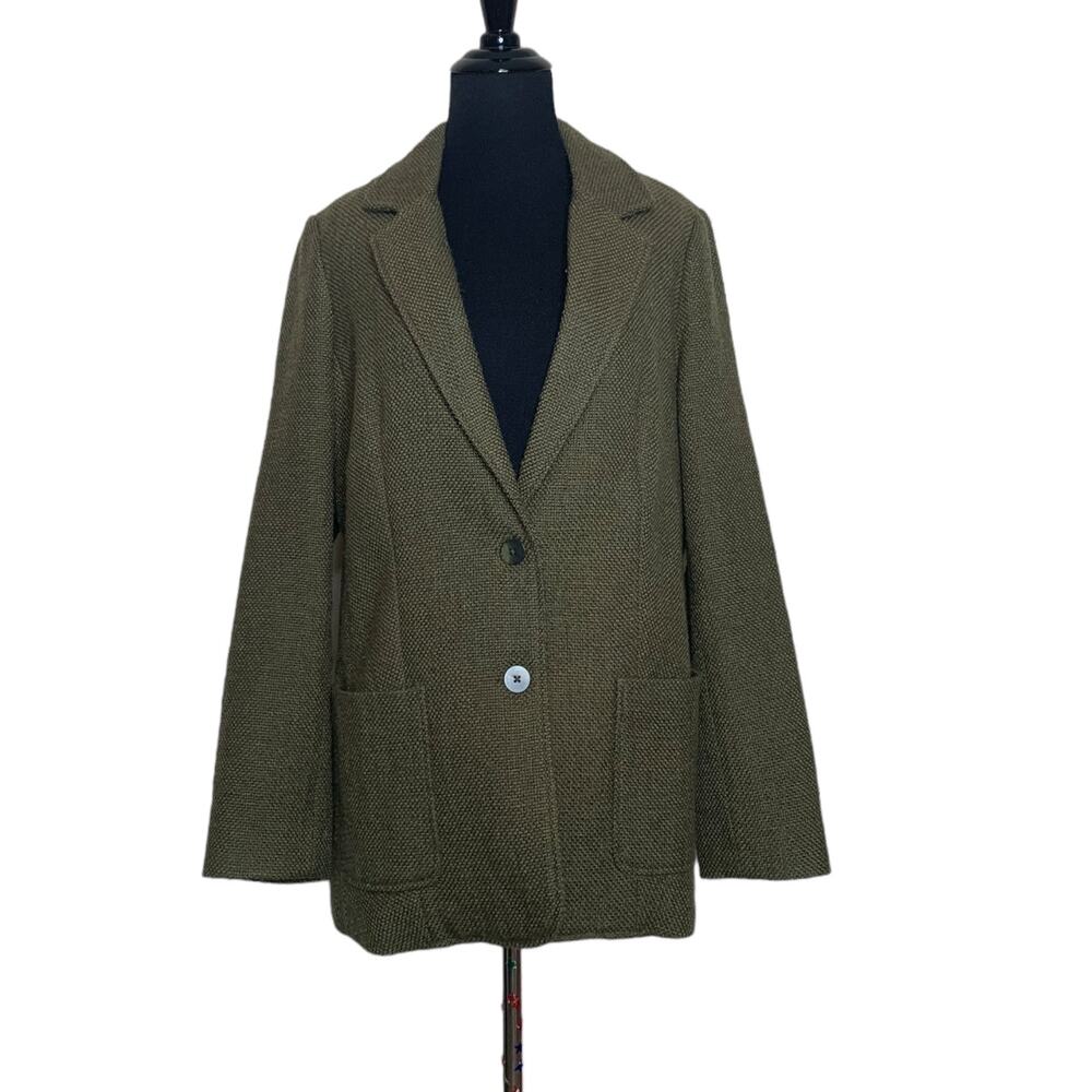 J. Jill green woven wool 2 button long sleeves woven blazer size M